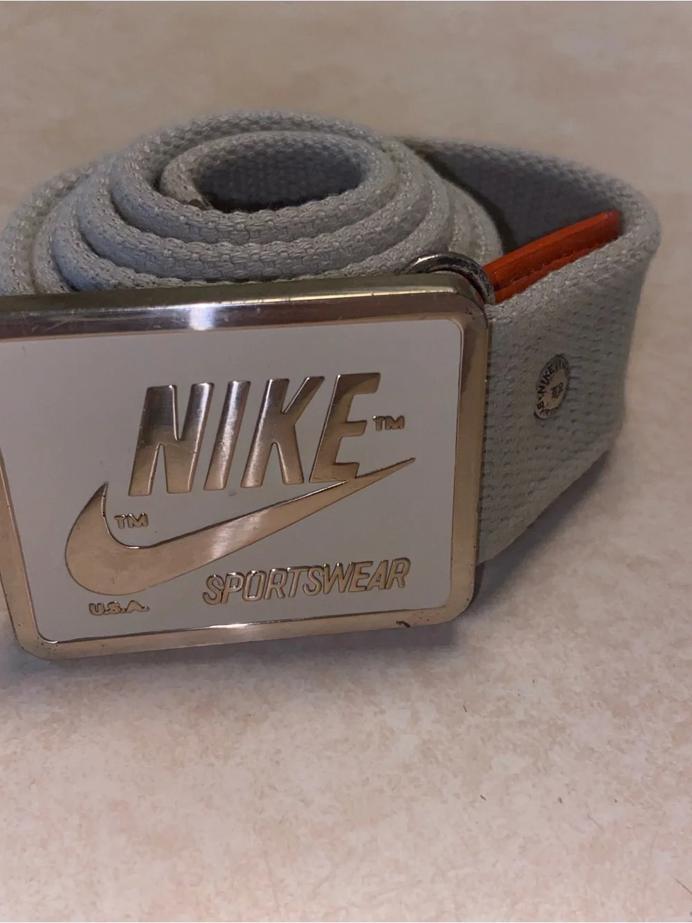 Vintage Nike Belt Brass Buckle Mens Large Orange Label  Rare Limited Release 44”
